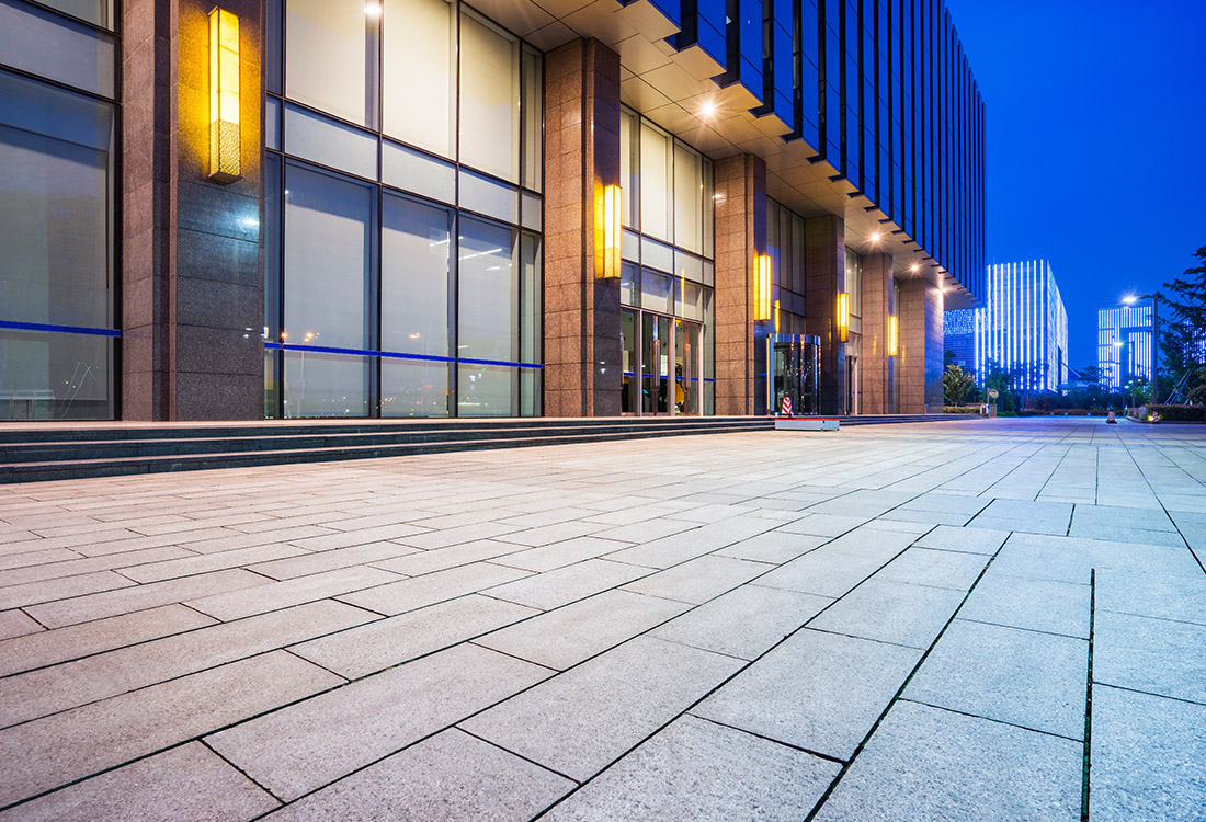 Safe Haven - Exterior view of a commercial property in the evening